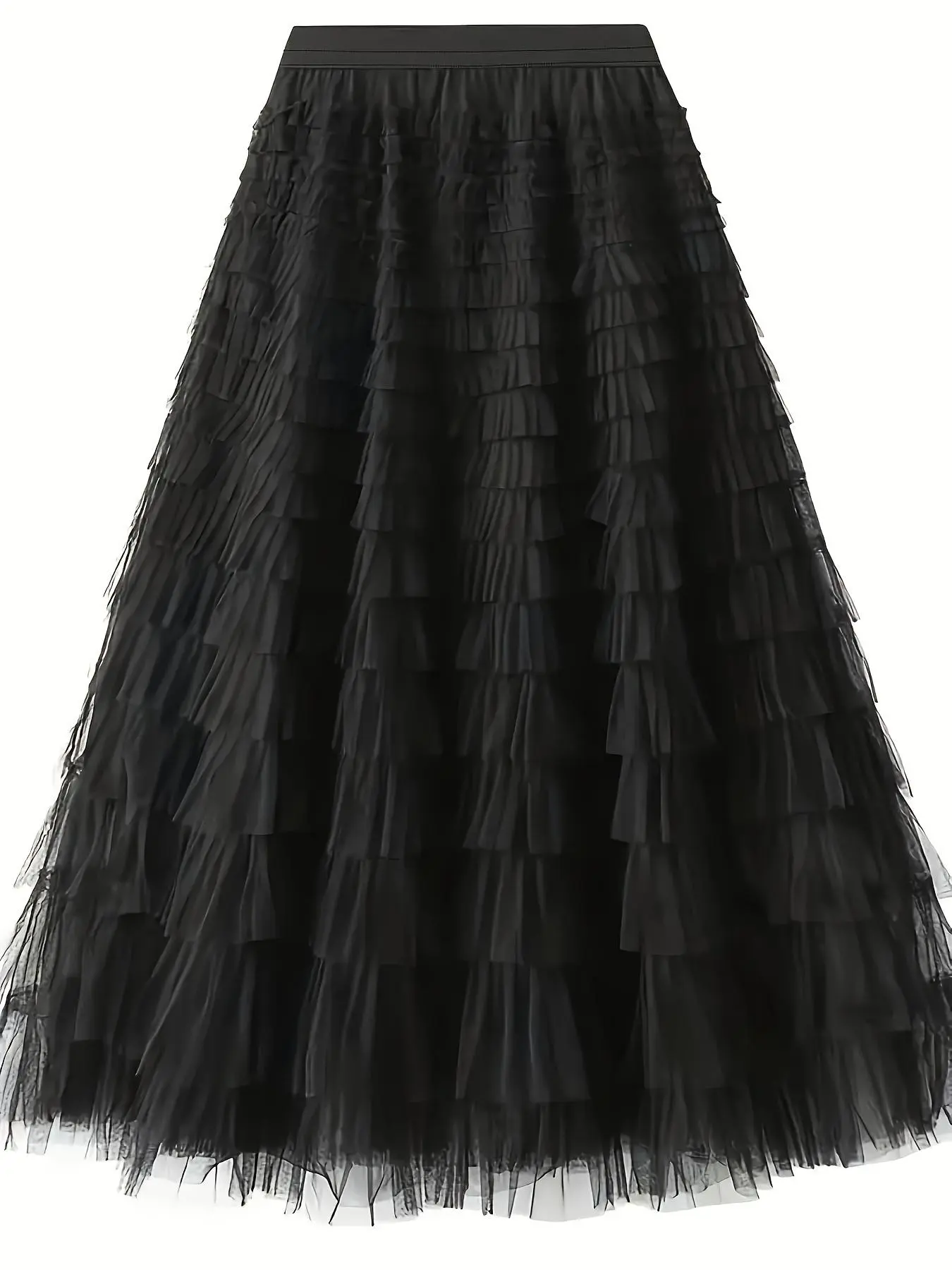 Women's Plain Ruffle Hem Tiered Layer Knit Skirt