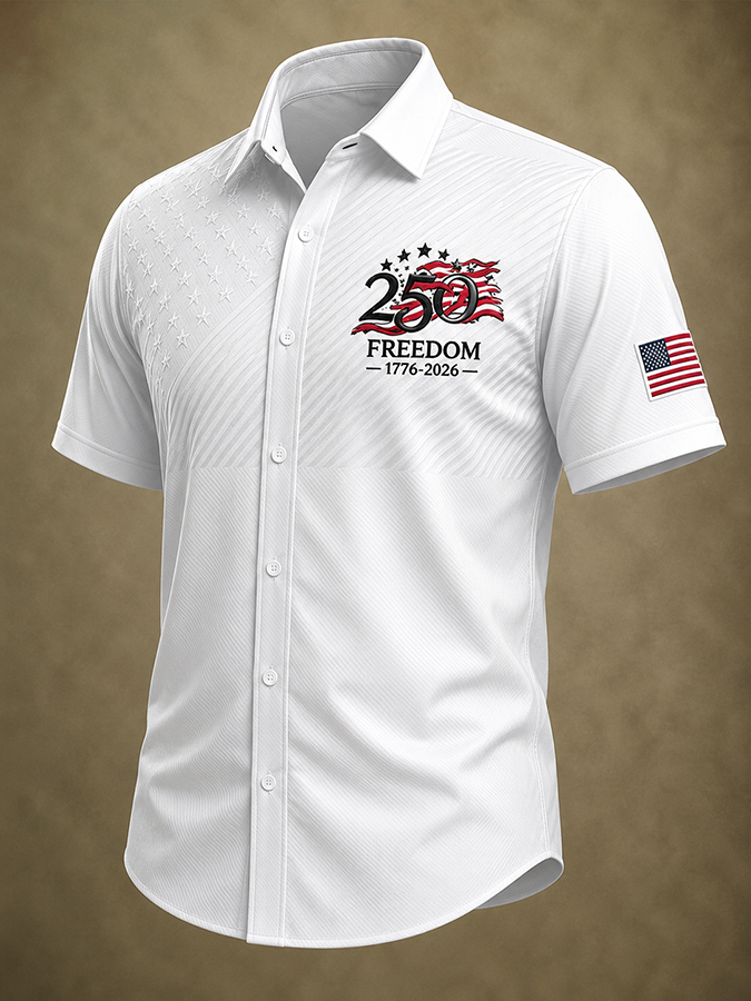 Men'S America Flag Printed Casual Collar Shirt