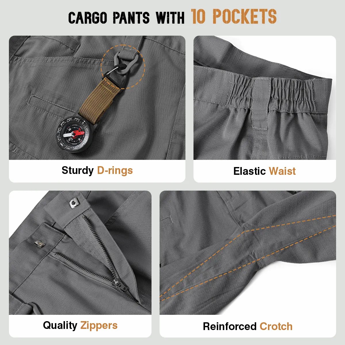 Men's Tactical Ripstop Pants Lightweight Water Resistant Cargo Hiking Work Pants