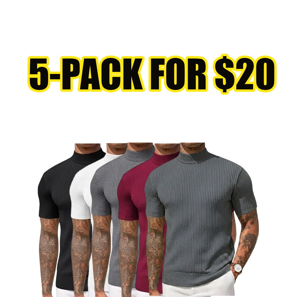 Men's Ribbed Mock Neck Short Sleeve Sweater – Casual Knit Pullover Tee