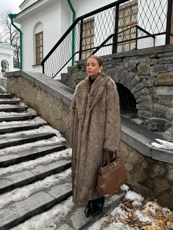 Women'S Solid Color Open Front Faux Fur Coat