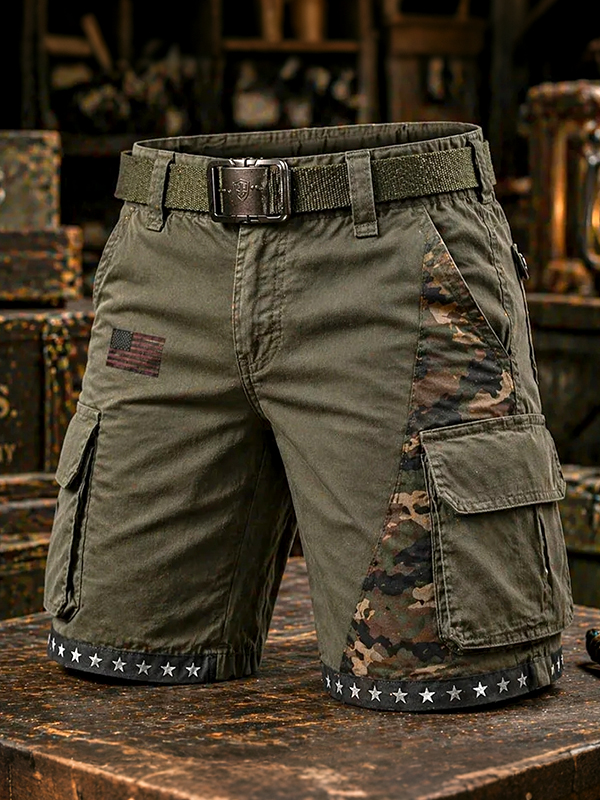 Men's American Flag Star Camo Art Print Casual Shorts