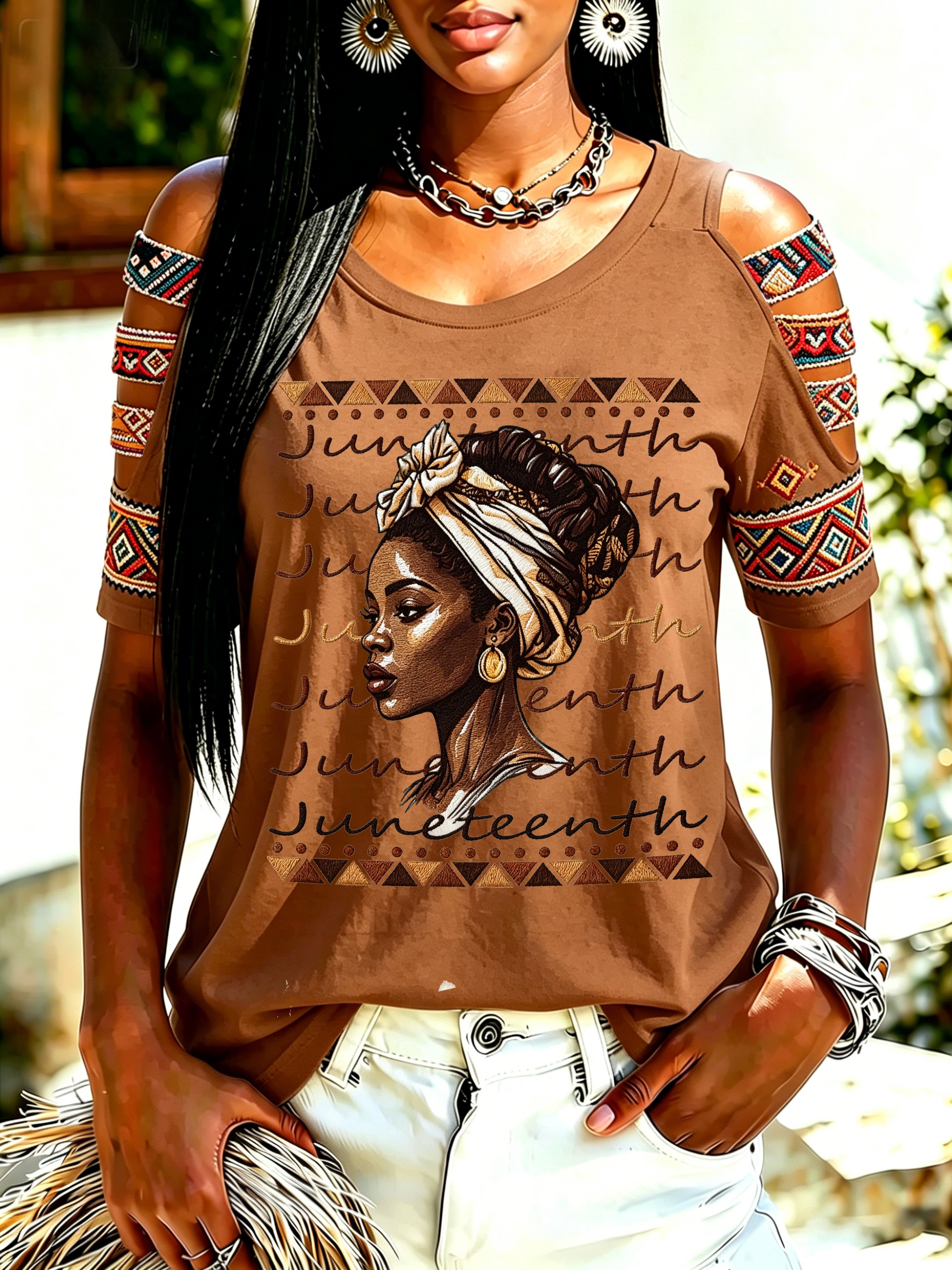 African-American Women's Color-Block Juneteenth Print Top