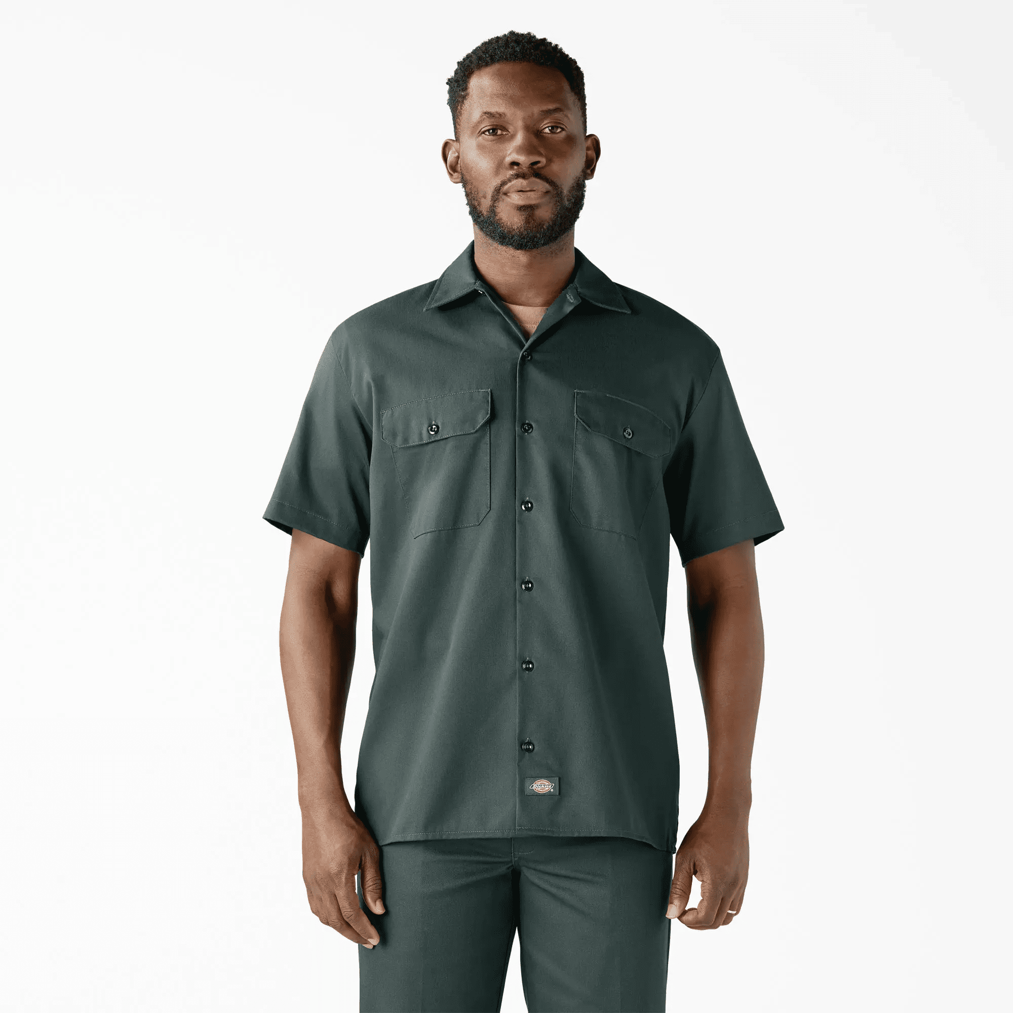 Short Sleeve Work Shirt, Classic Fit Work Wear, Fitted Style, Collared Neck, Secure Chest Pockets
