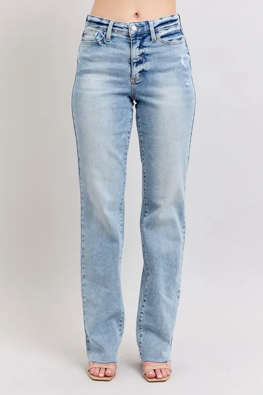 Blue Full Size Midi Rise Light Wash Dad Jeans Plus Size