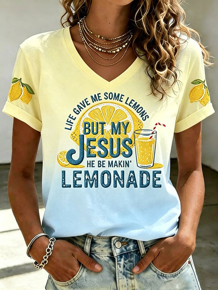 Women'S Faith Print V Neck T-Shirt