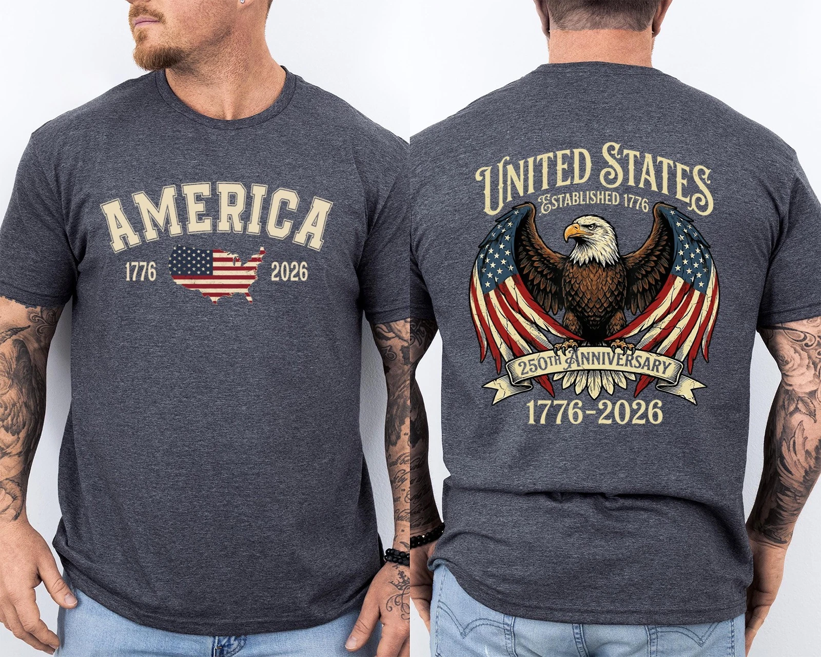 Men'S Casual American 1776-2026 Anniversary Printed Short Sleeved T-Shirt