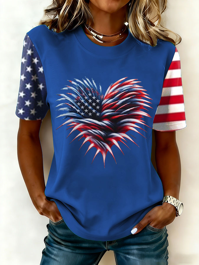 Women'S Retro American Flag Printed Casual T-Shirt