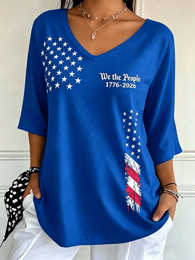 Women's Retro  Independence Day We The People 1776-2026  Print T-Shirt