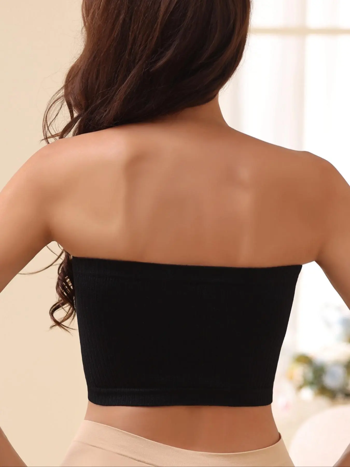 Women's Solid Wireless Lingerie Top, Casual Comfortable Ribbed Strapless Top For Daily Wear, Breathable Women's Lingerie, Casual Comfy Bras