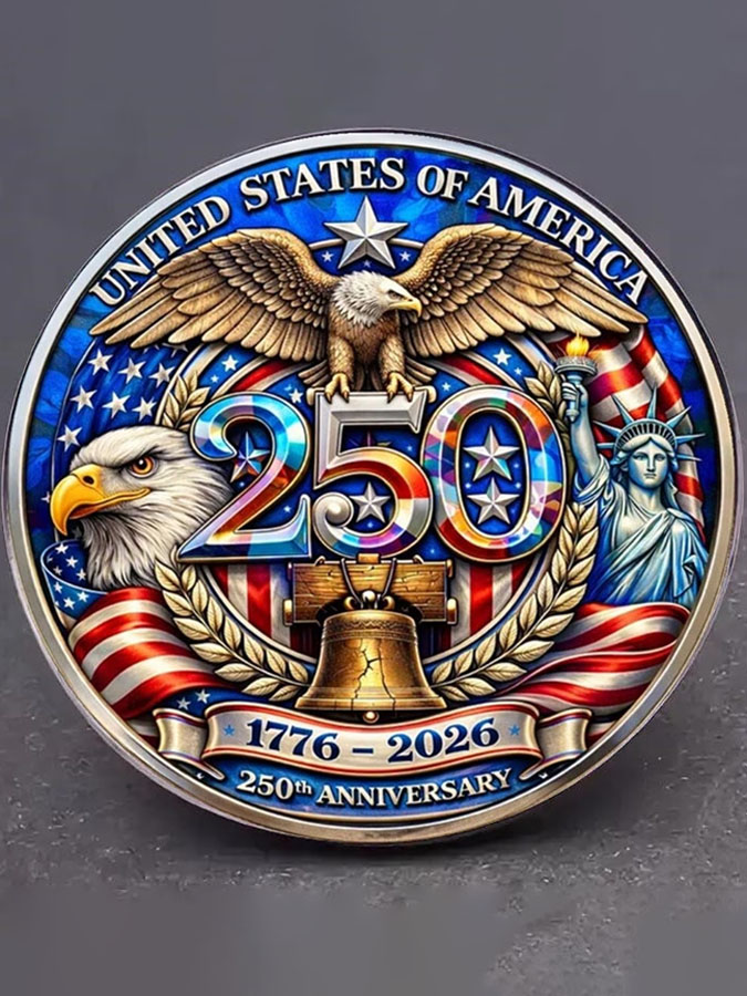 250Th Anniversary Commemorative Brooch Pattern For Men And Women, Glass Stainless Steel Retro Round Brooch