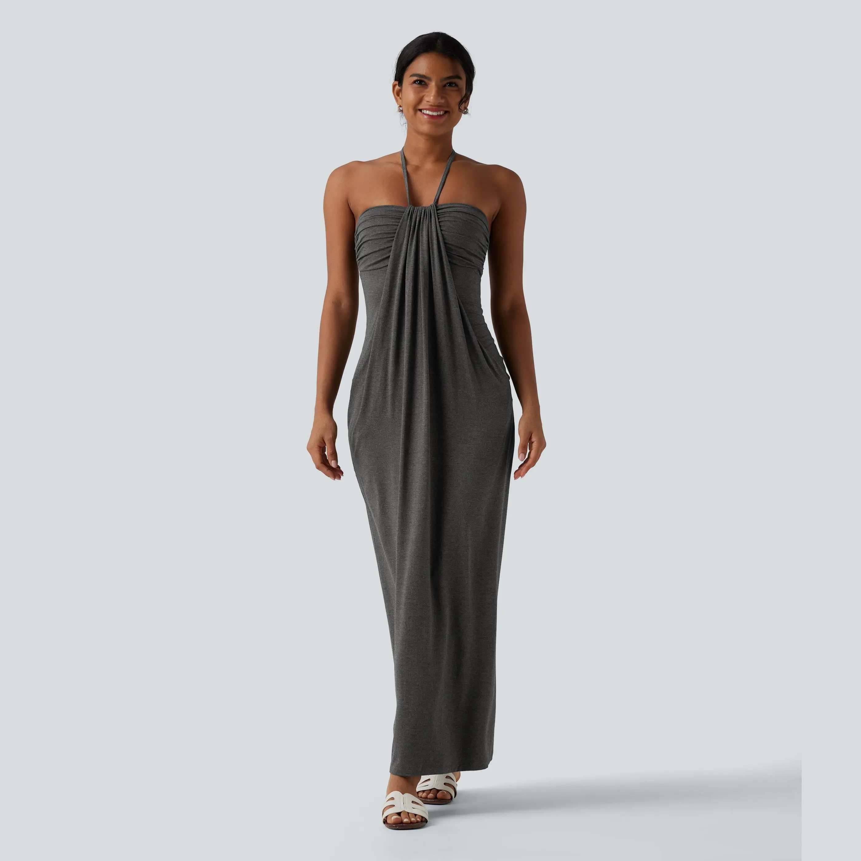 Women's Halter Tie Back Maxi Dress with Pockets – Cute Flowy Summer Dress for Beach, Vacation & Daily Wear