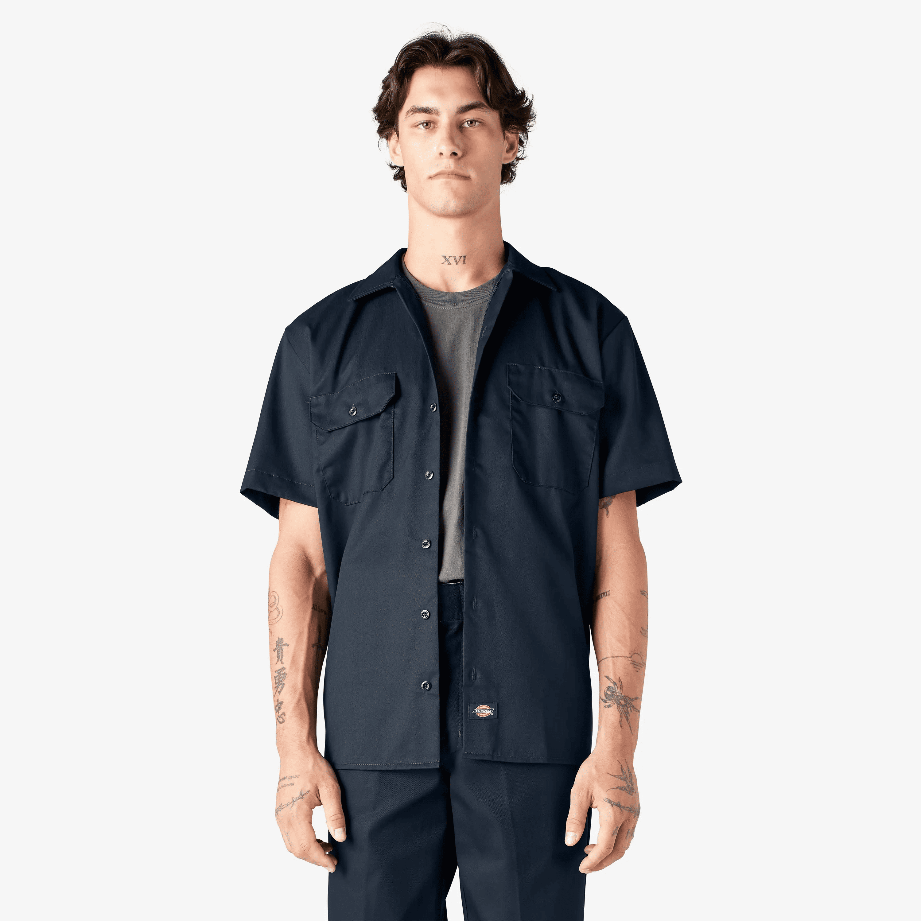 Short Sleeve Work Shirt, Classic Fit Work Wear, Fitted Style, Collared Neck, Secure Chest Pockets
