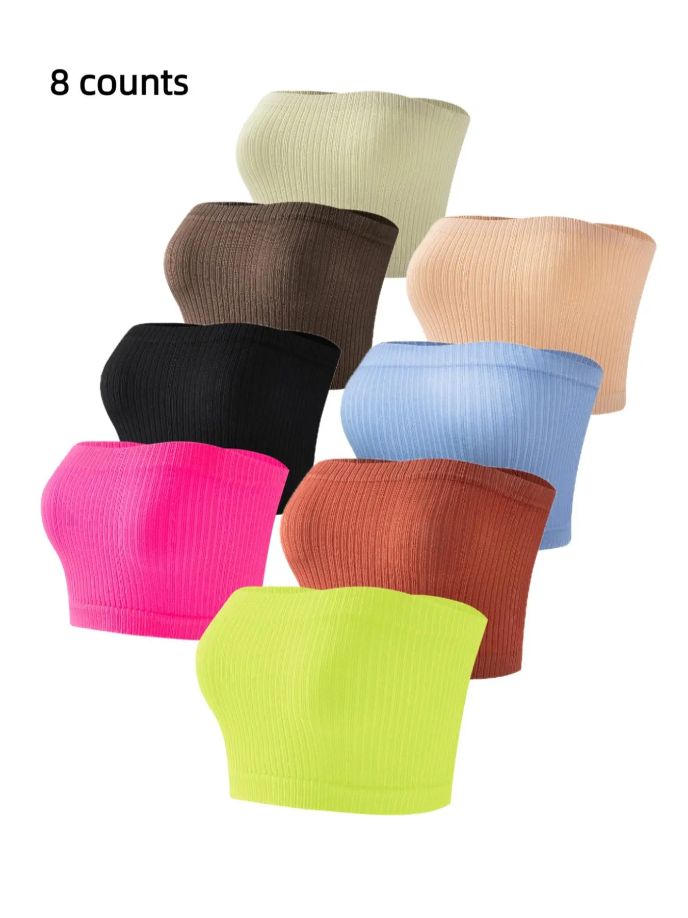 Women's Solid Wireless Lingerie Top, Casual Comfortable Ribbed Strapless Top For Daily Wear, Breathable Women's Lingerie, Casual Comfy Bras