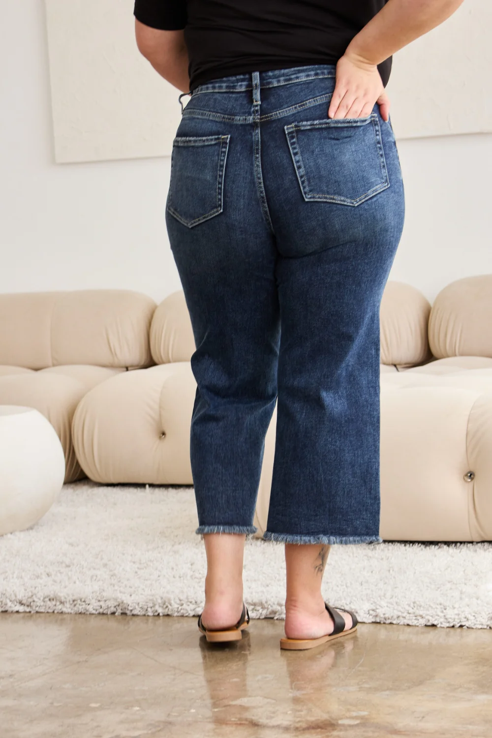 Full Size Tummy Control High Waist Raw Hem Distressed Jeans