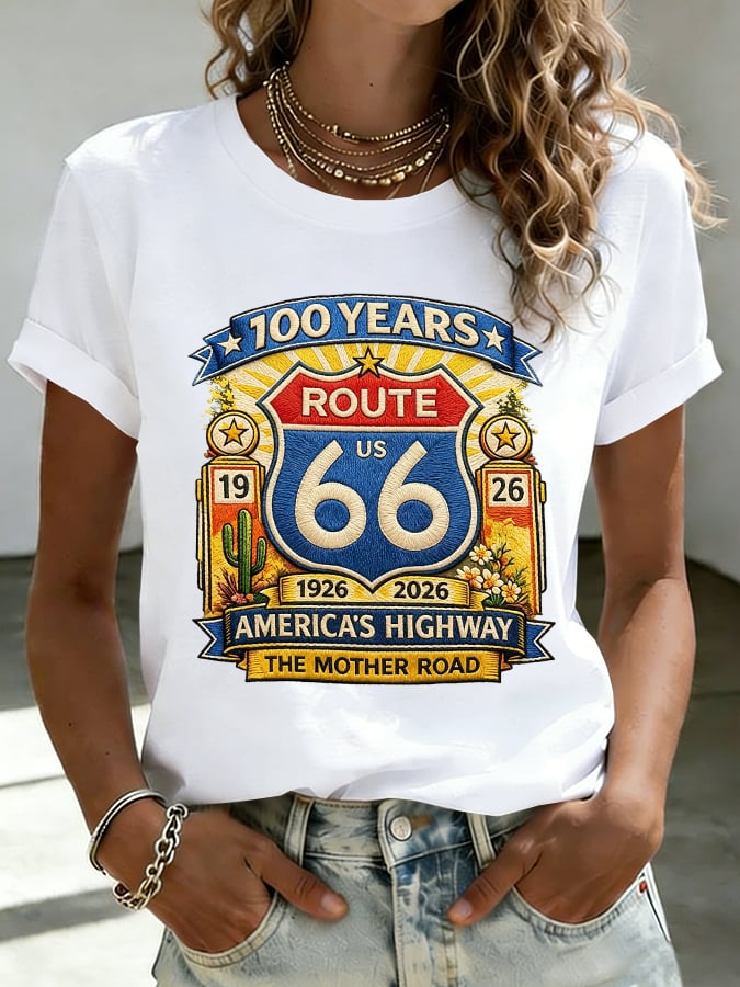 Women's Route 66 Centennial Print Casual T-shirt