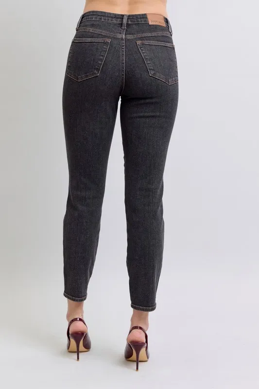 Blue Full Size Midi Rise Tummy Control Slim Jeans Plus Size