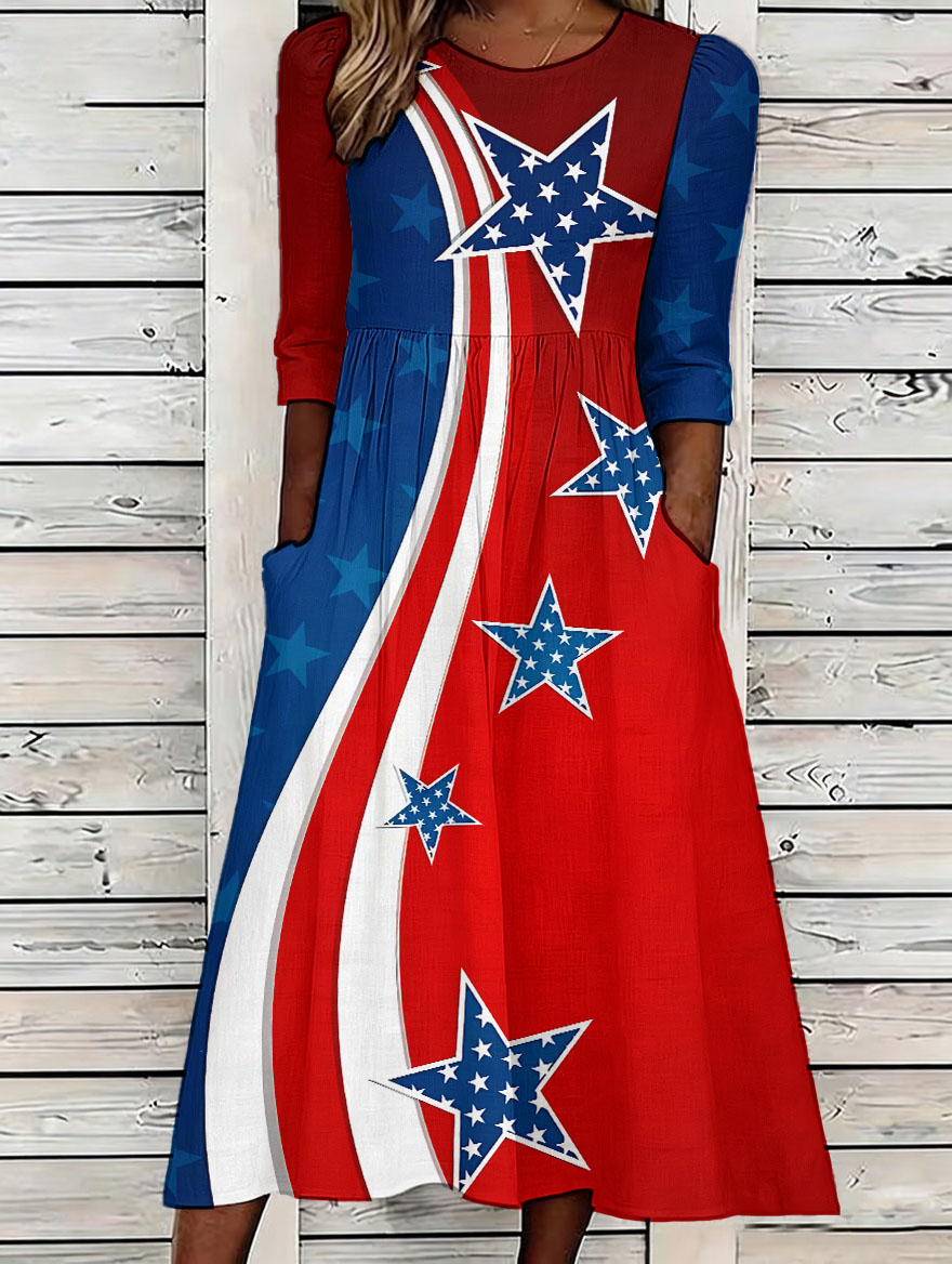 Women'S Retro American Independence Day 250Th Anniversary Printed Casual Dress