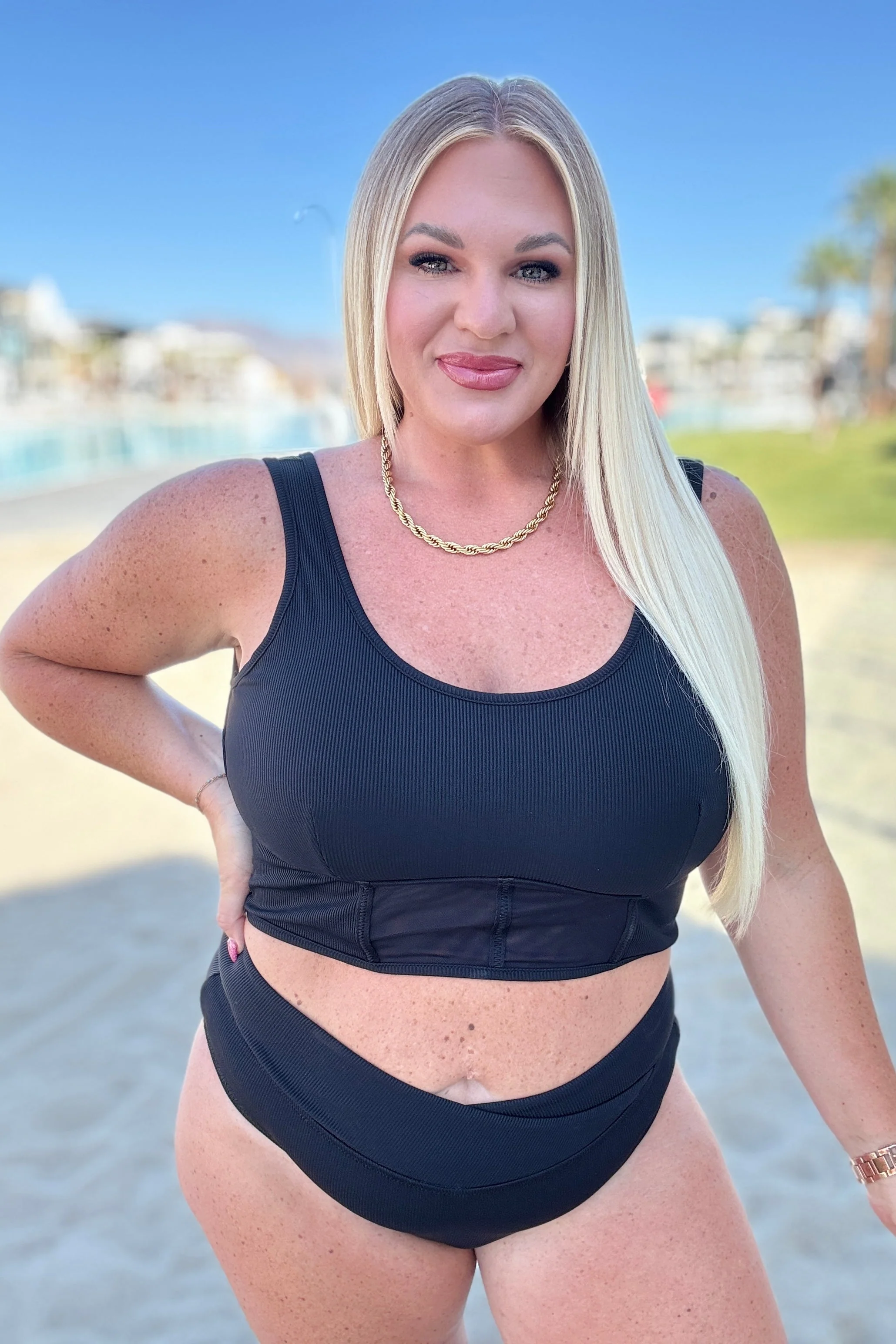 Down the Block, On A Beach Two Piece Swimsuit in Black