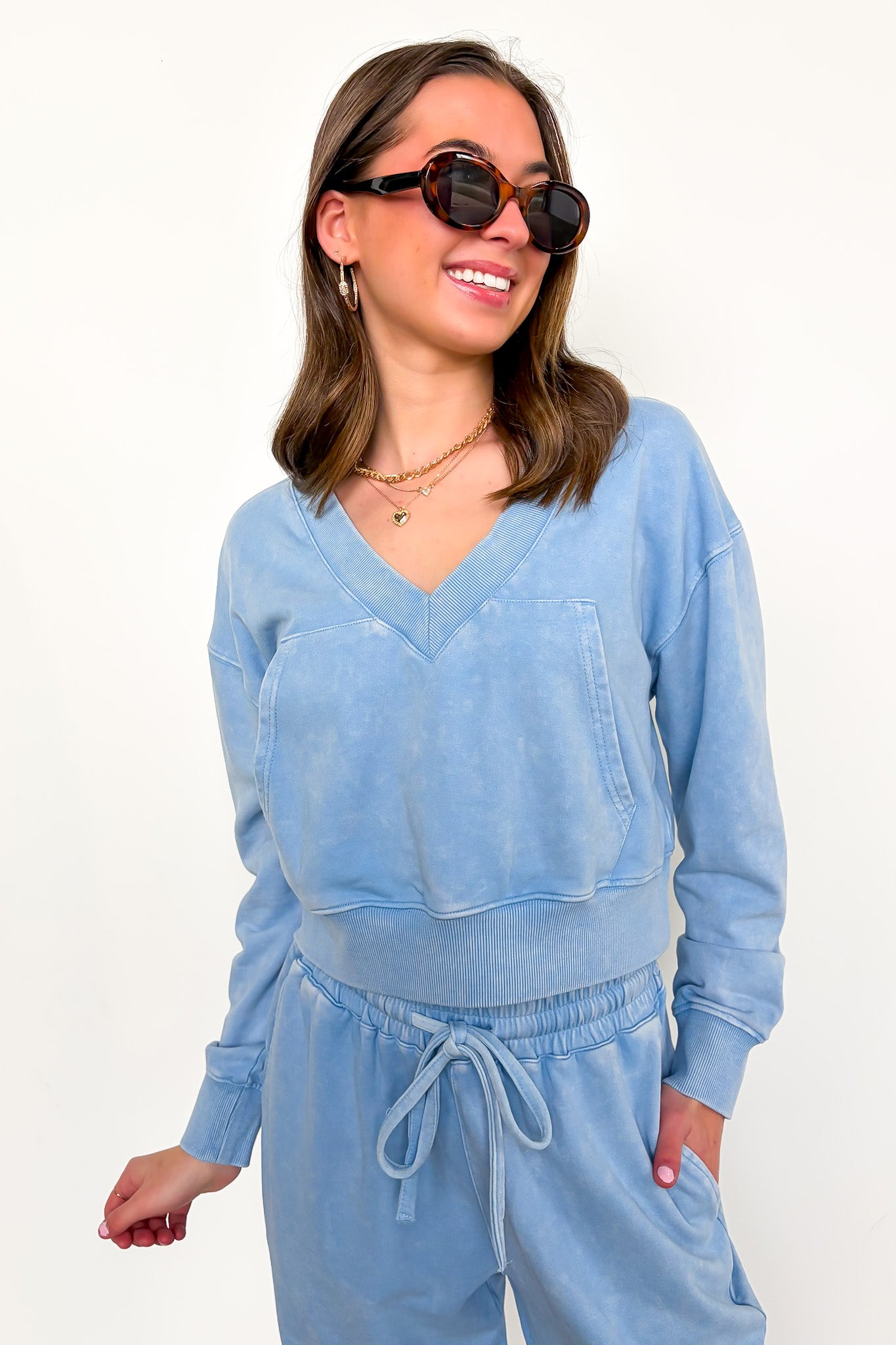 Mineral Wash V-Neck Pullover