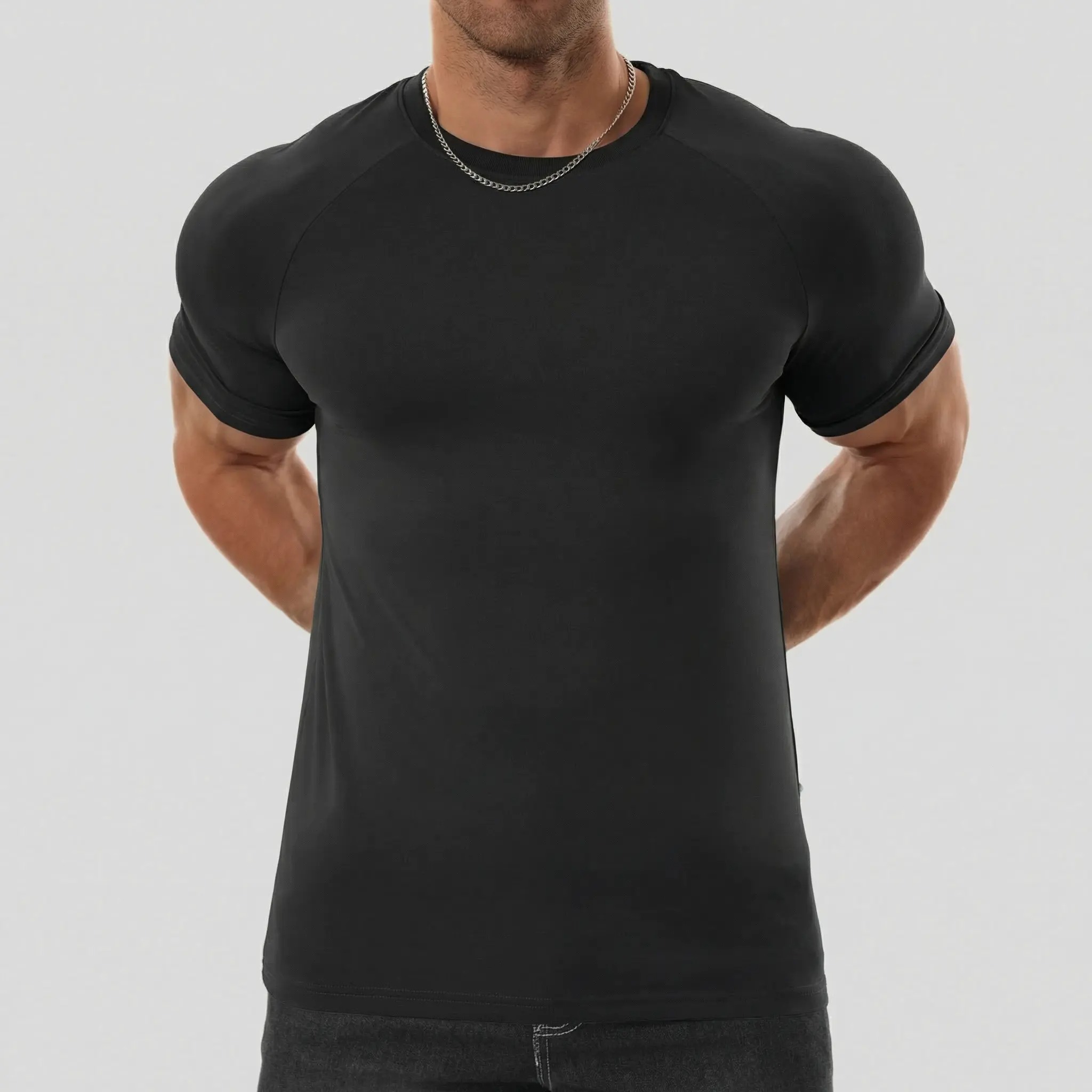 Men's Raglan Sleeve Tee, Athletic Tapered Fit, Arm-Enhancing Sleeves, Wrinkle-Resistant Stretch Fabric Gym Workout Shirt Fitness Running Tops