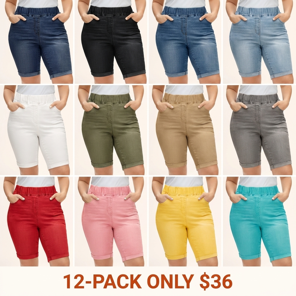 Plus-size high-waisted stretch denim shorts