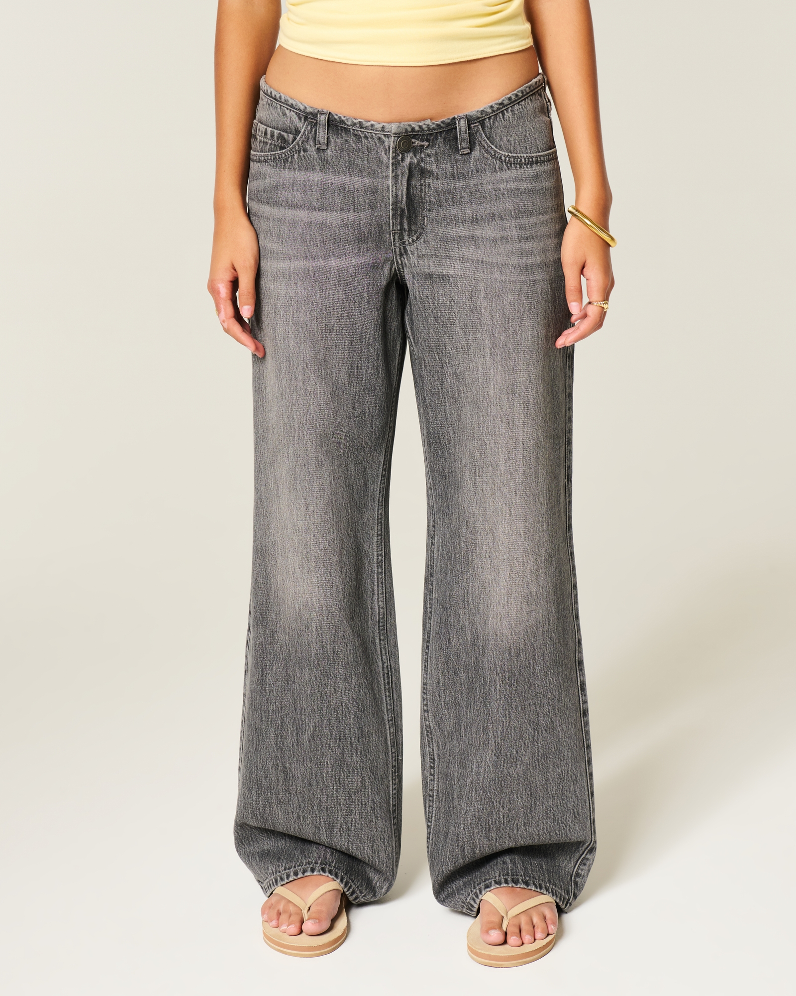 Ultra Low-Rise Light Wash Buckle Back Baggy Jeans