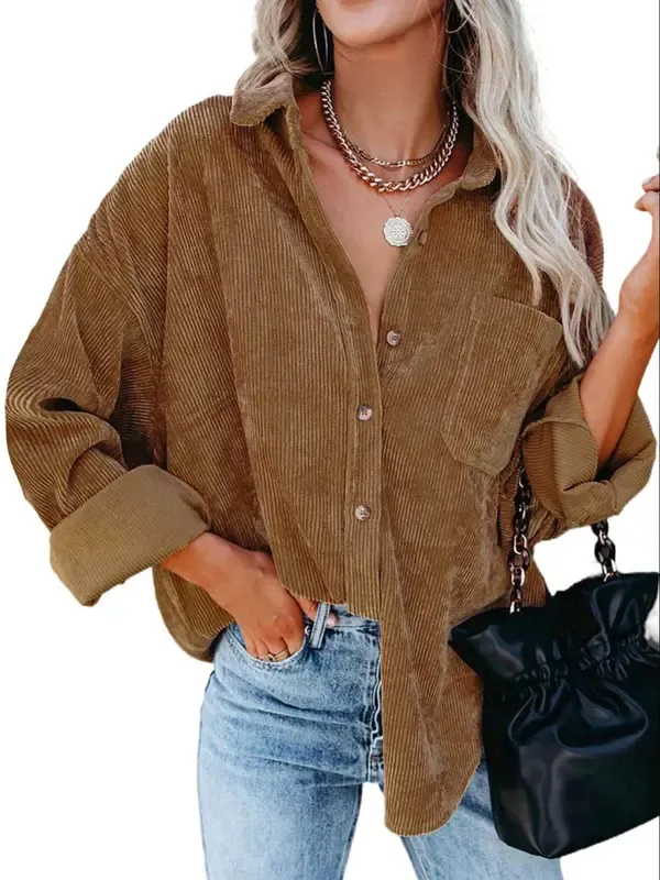Women’s Preppy Collared Blouse – Minimalist 80s Style Button Down Shirt