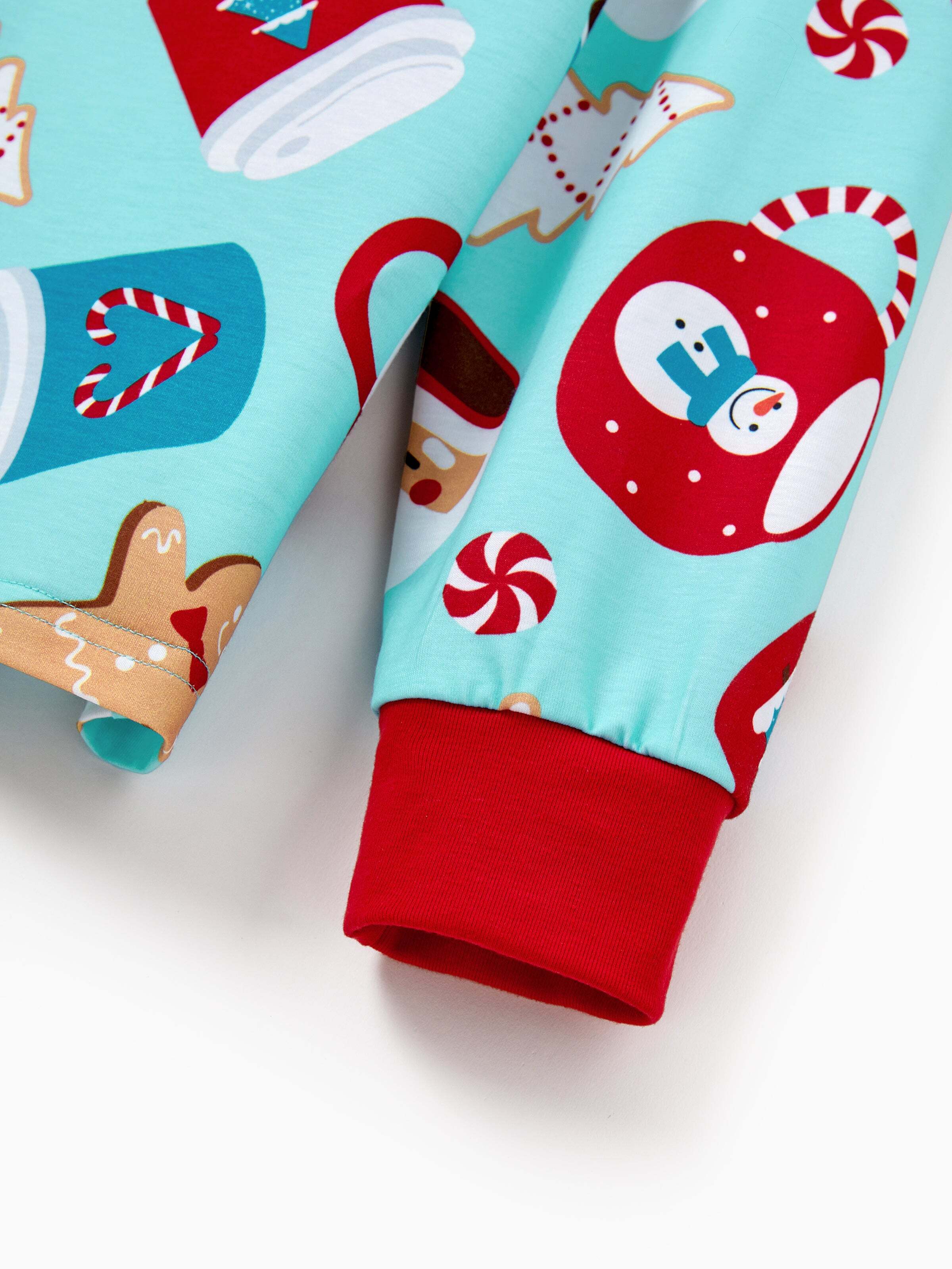 Christmas Matching Family Pajamas Set Gingerbread Print Blue and Red PJS with Christmas Socks Light Blue