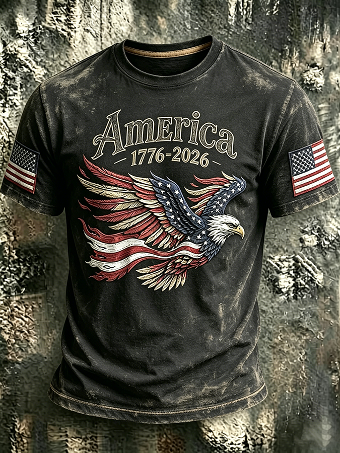 250Th Anniversary Eagle Printed Washed Round Neck T-Shirt From The United States