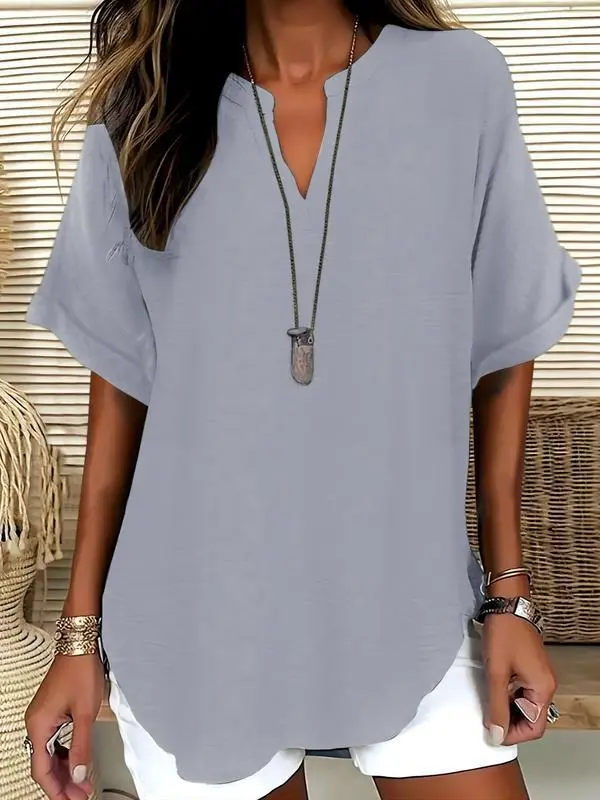 🔥LAST day 85% OFF🔥Women's Plain Short Sleeve Blouse, Casual Solid Color Top for Daily Wear, Ladies Clothes for All Seasons