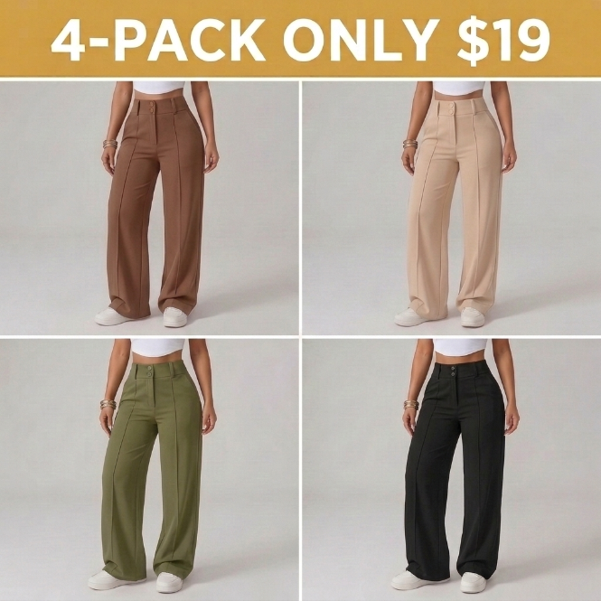 🍑LAST DAY SALE 90% OFF💕High-Waisted Slim-Fit Work Trousers with Adjustable Waist and Button Detail