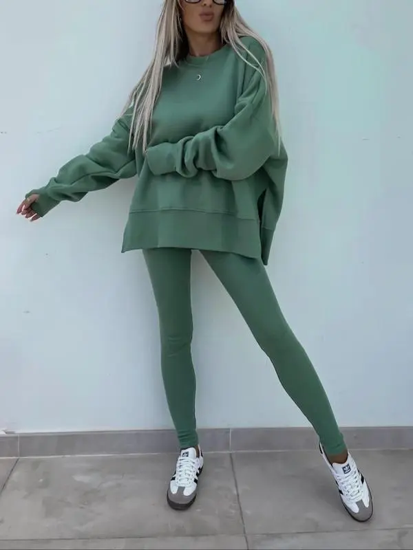 🔥6 PACKS $23🔥-Women's Drop-Shoulder Split Hem Sweatsuit Set