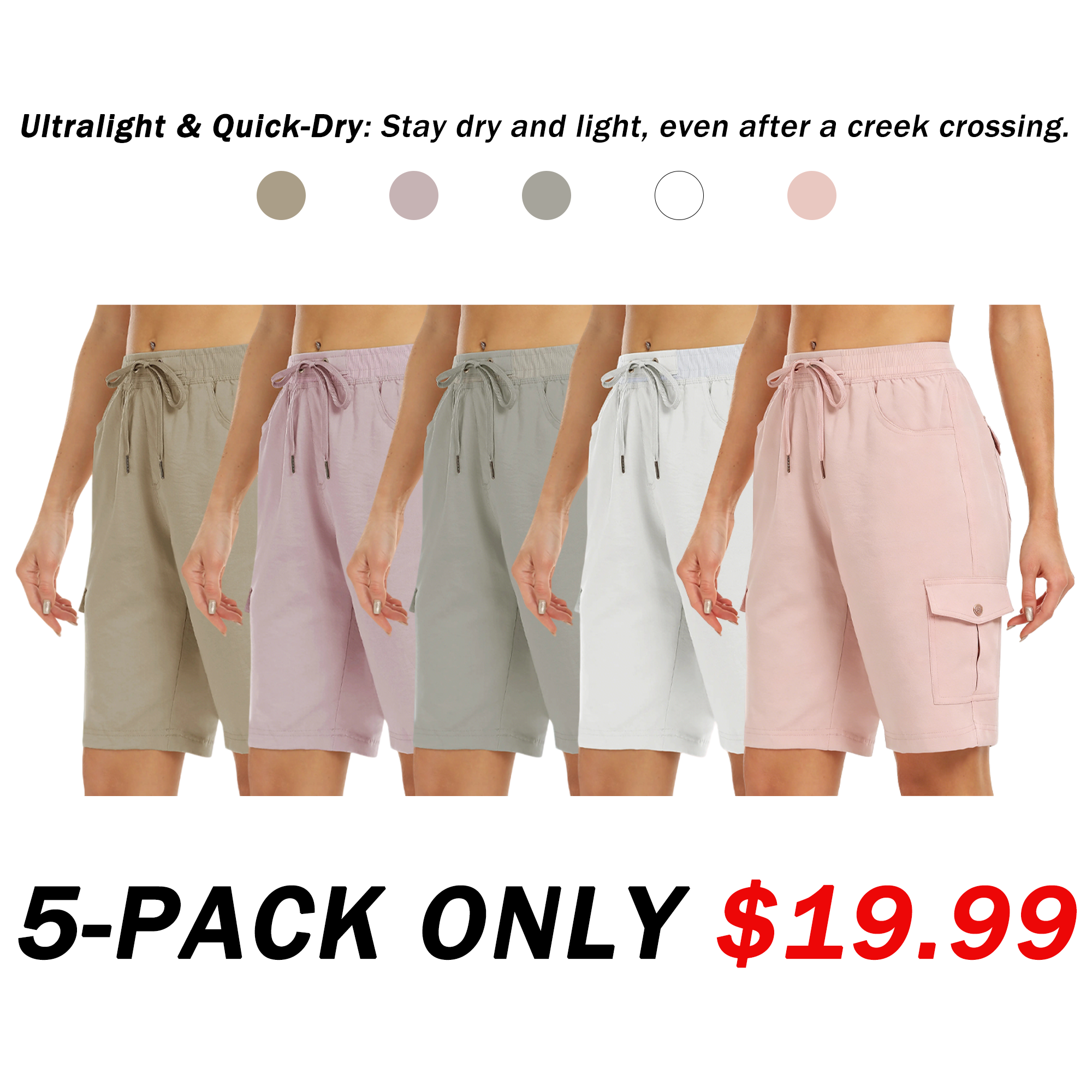 💥Exclusive Price -Women's Elastic Waist Quick-Dry Outdoor Shorts with Multi-Pockets