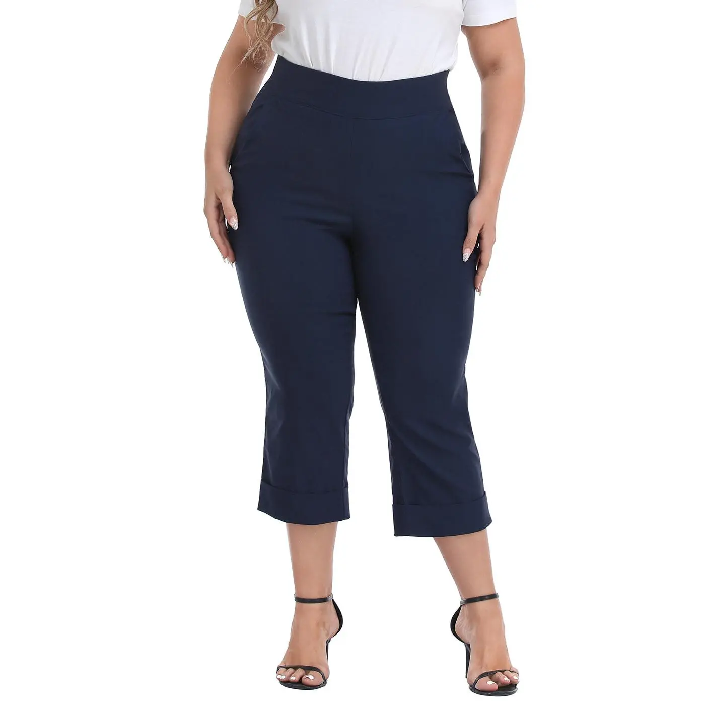 Women's Plus-Size Tie-Free Capri Pants
