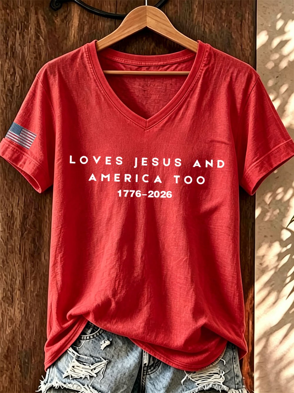 Women's Vintage July 4th Print V-Neck T-Shirt