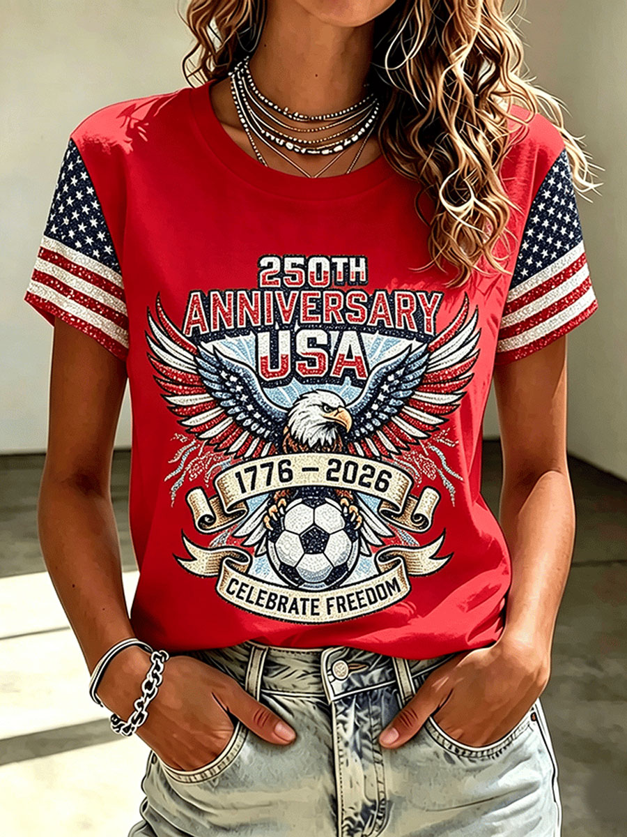 American Soccer Fan Patriotic Graphic Print Women's Casual T-Shirt
