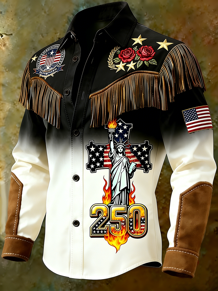Statue of Liberty Cross & Flame 250th Anniversary Gradient Fringe Shirt