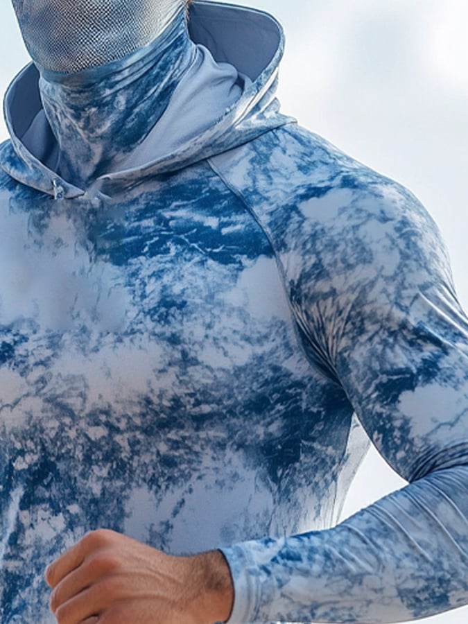 Men's Outdoor Sun Protection Breathable Cool Hooded Sun Protection Long-Sleeved Top