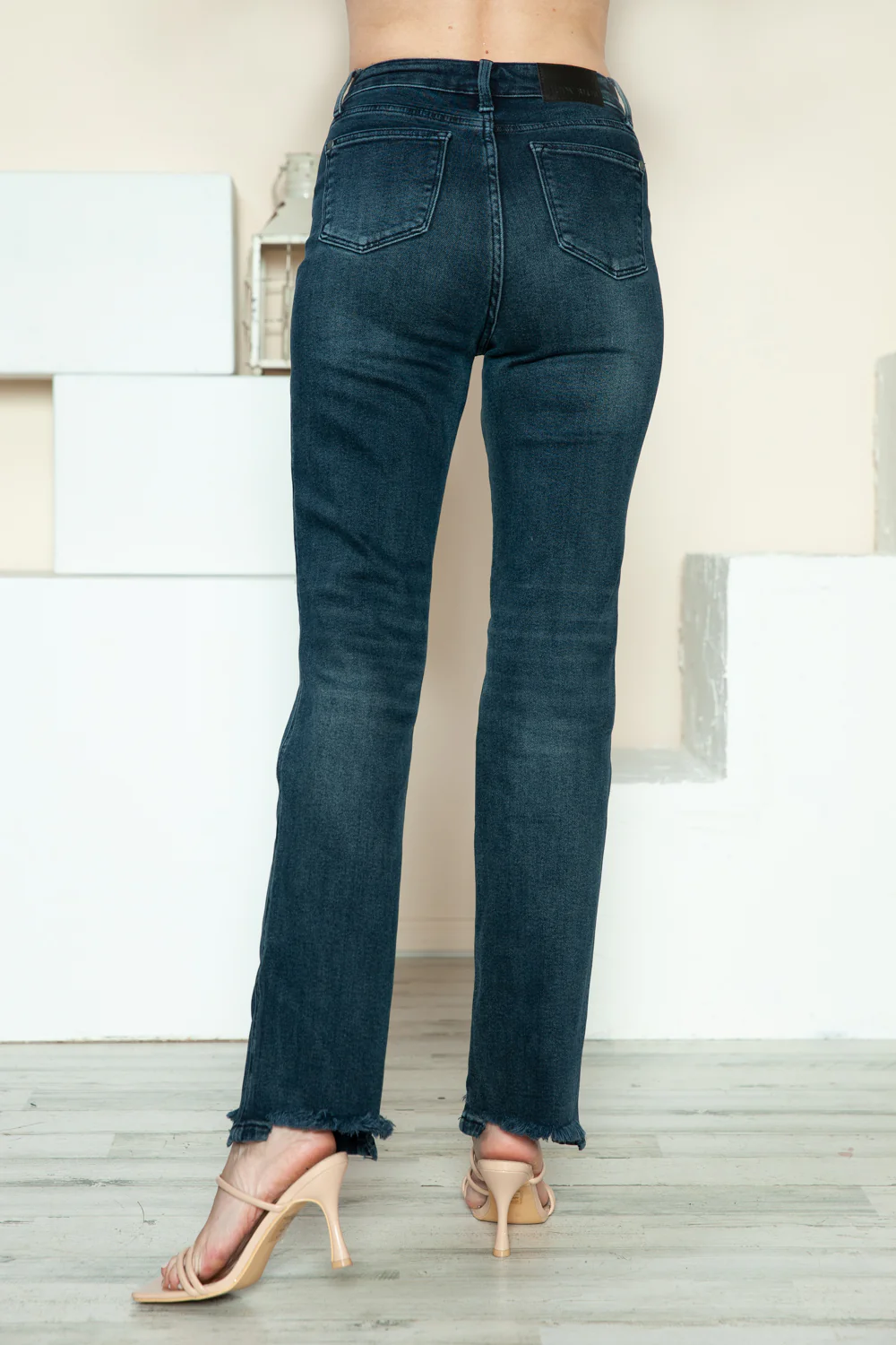 Blue Full Size Button Fly Hem Destroy Straight Jeans