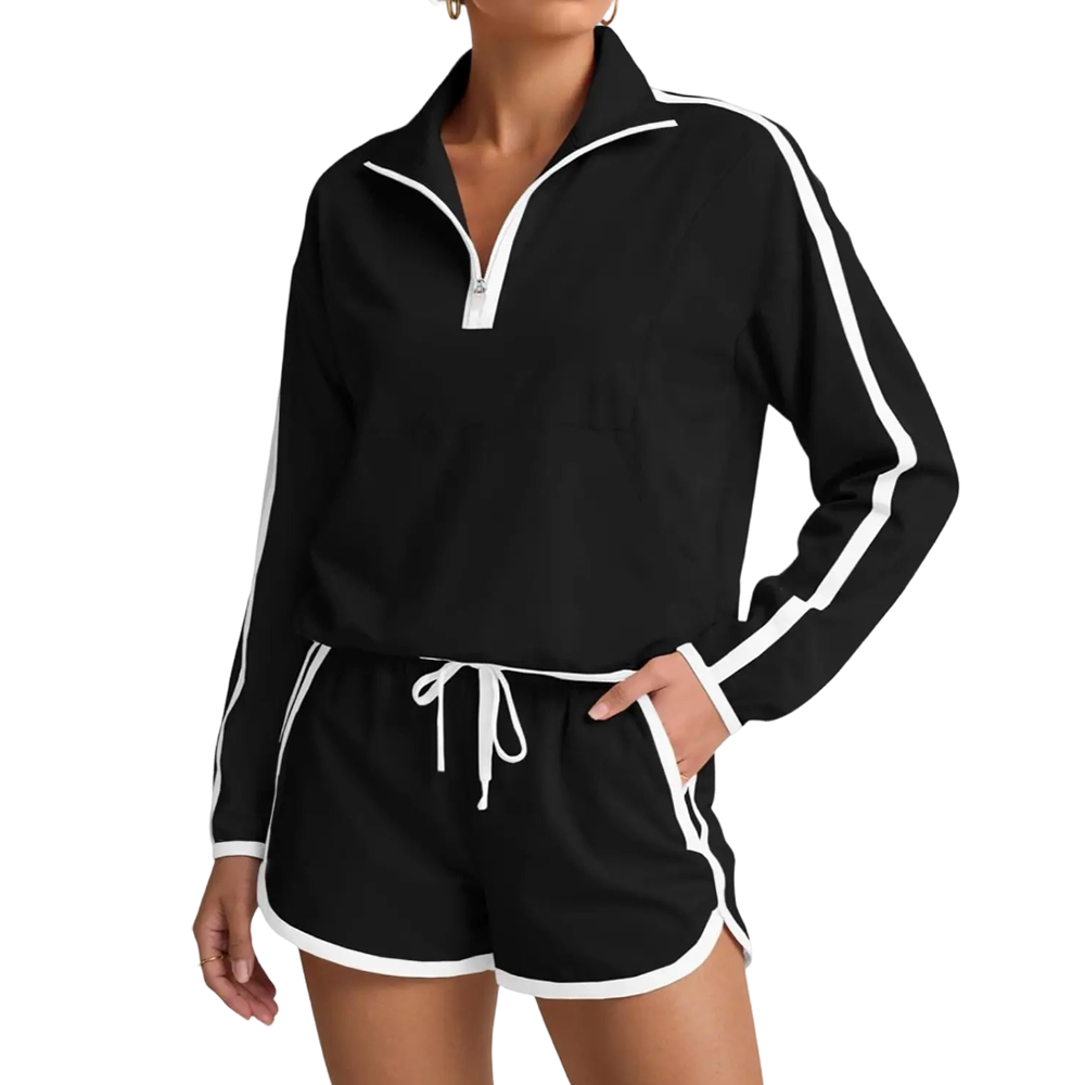 Long Sleeve Pullover & Shorts Casual Outfit