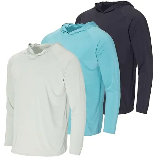3 Pack: Men's Rash Guard Hoodie Sweatshirt Sun Protection UPF Fishing Shirt (Available in Big & Tall)