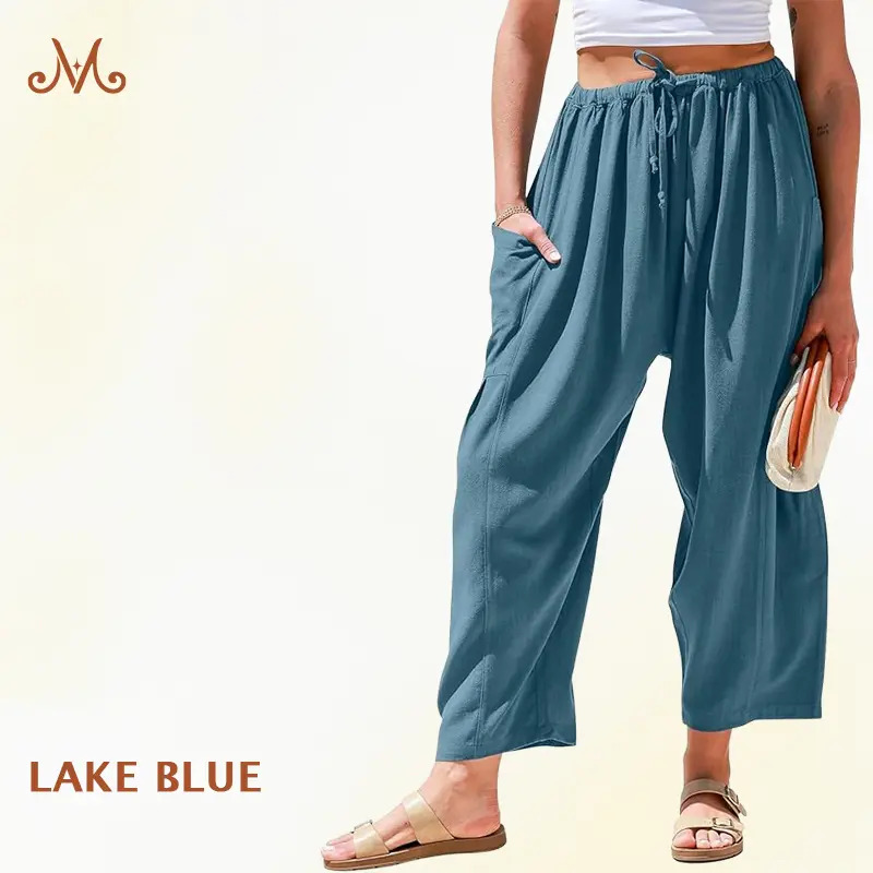 Women Comfort Lightweight Linen Wide Leg Cargo Pants