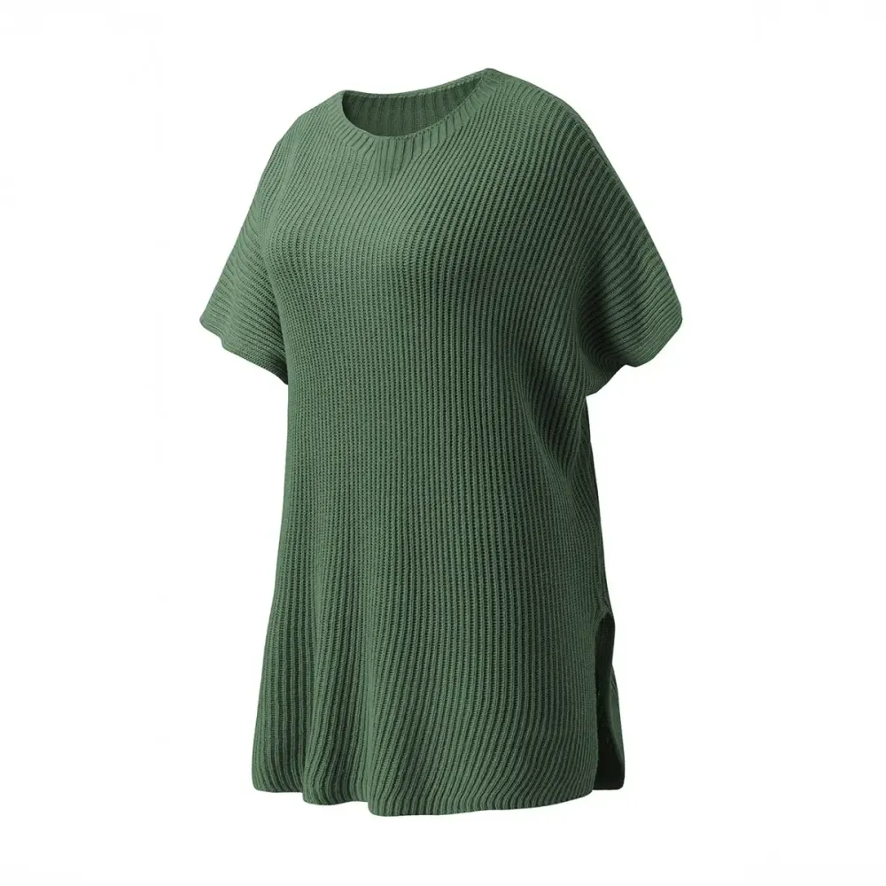 2026 Spring/Summer Oversized Cozy Ribbed Knit Top Women’s Crew Neck Short Sleeve Pullover Elegant Solid