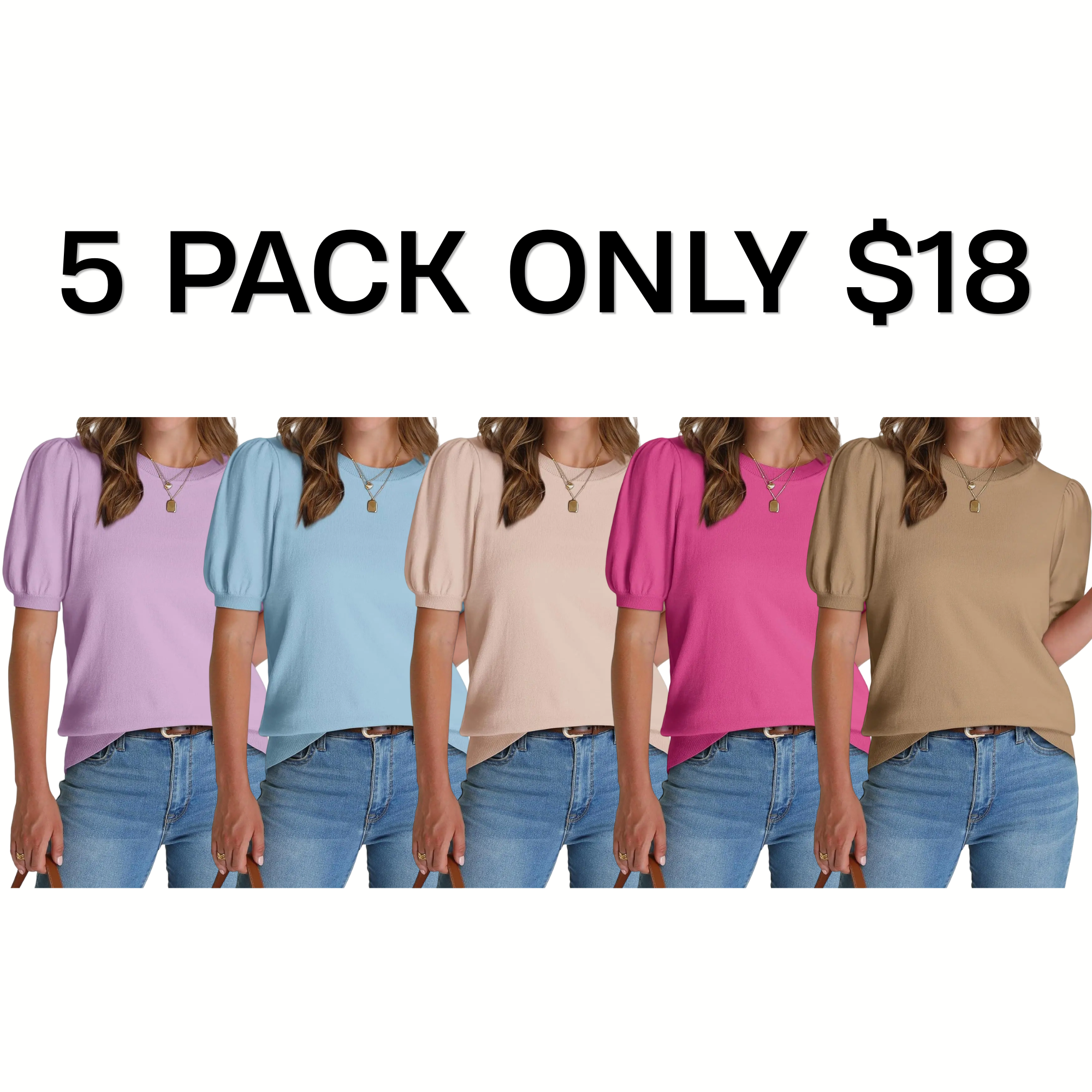Women's Puff Short Sleeve Lightweight Knit Top Soft Breathable