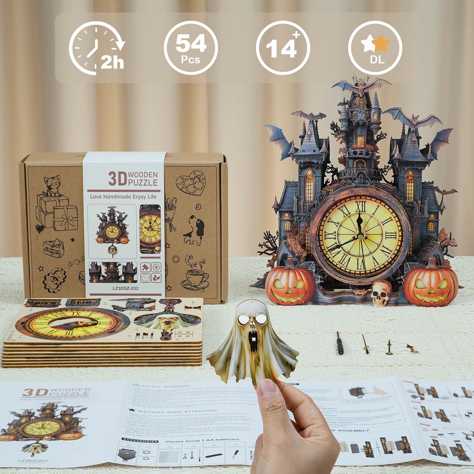 Mysterious CastleDIY Wooden Clock, 3D Puzzle Craft Kit