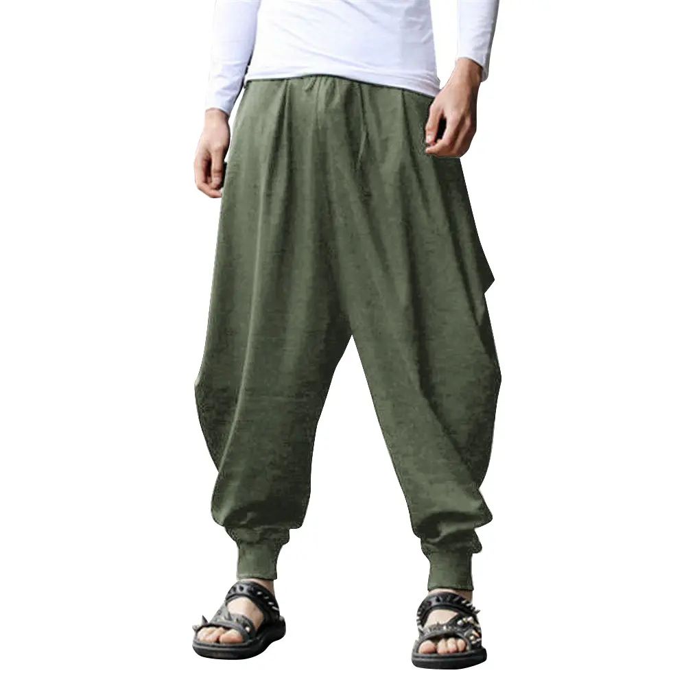 Men's Harem Pants – Baggy Drop Crotch Linen Boho Yoga Casual Trousers