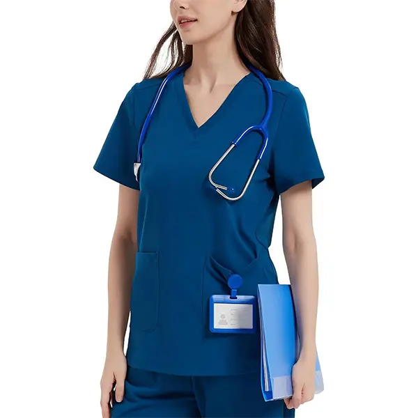 Women's Yoga-Style Medical Top — V-Neck, Double Pockets, Soft, Comfortable, and High-Stretch