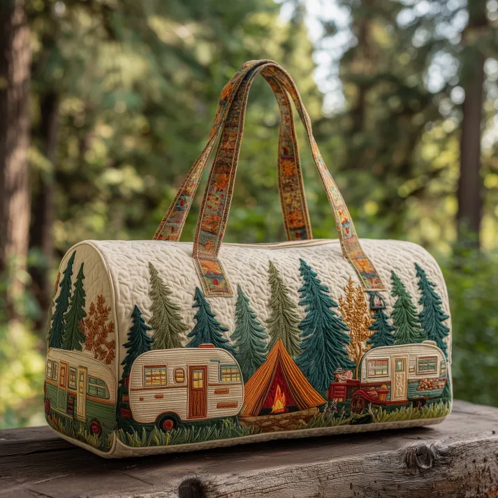 Forest Camp Caravan Quilted Duffle Bag 🏕️🌲