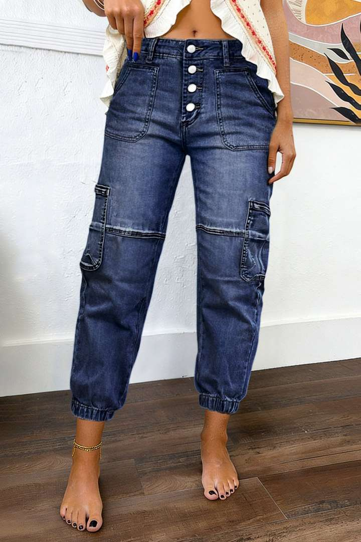 Mother's Day Sale💕Multi Pocket Button Fly Mid Rise Straight Leg Jeans Without Belt